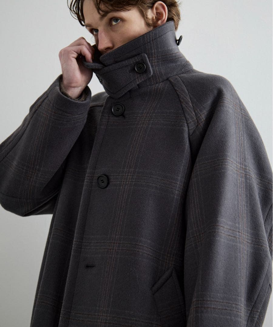 Super140s メルトンオーバーサイズバルカラーコート【チェック柄】
