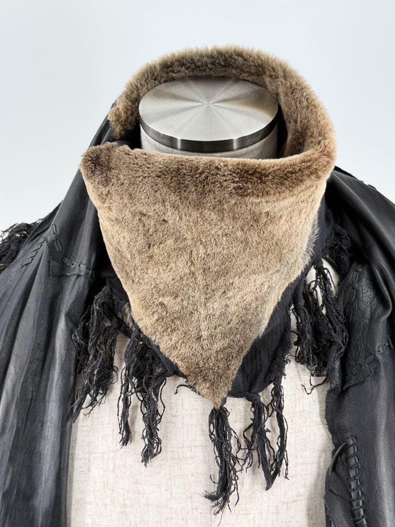 14th Addiction ファー付きレザー混マフラー