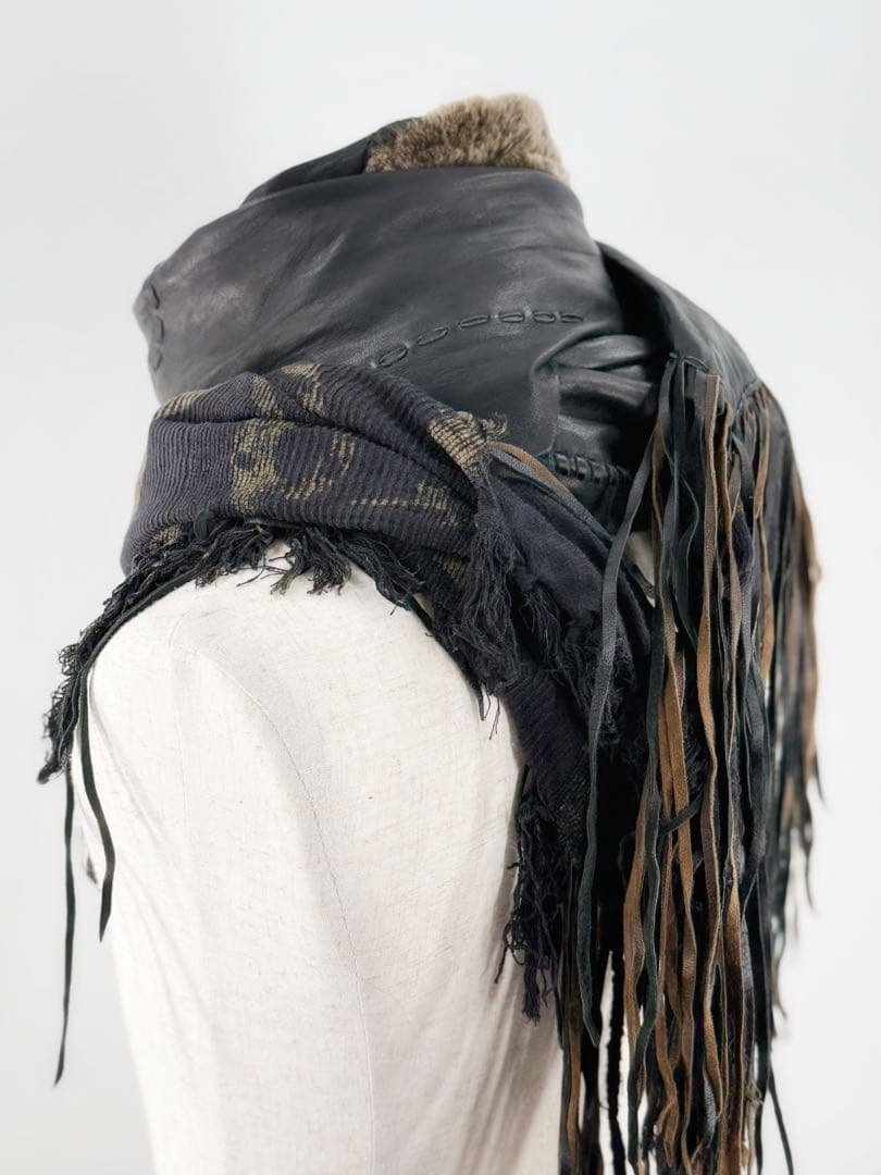 14th Addiction ファー付きレザー混マフラー