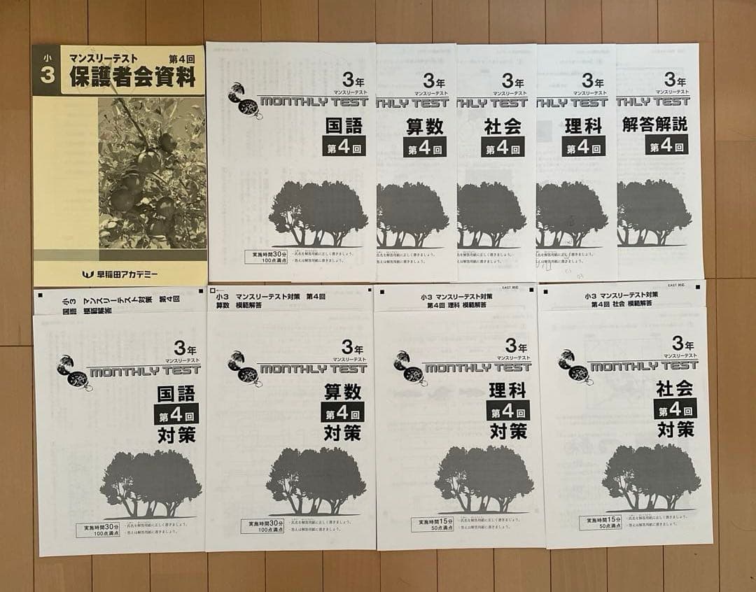 早稲田アカデミー　小3　国算理社　コンパスと錬成問題集 マンスリーテスト　1年分