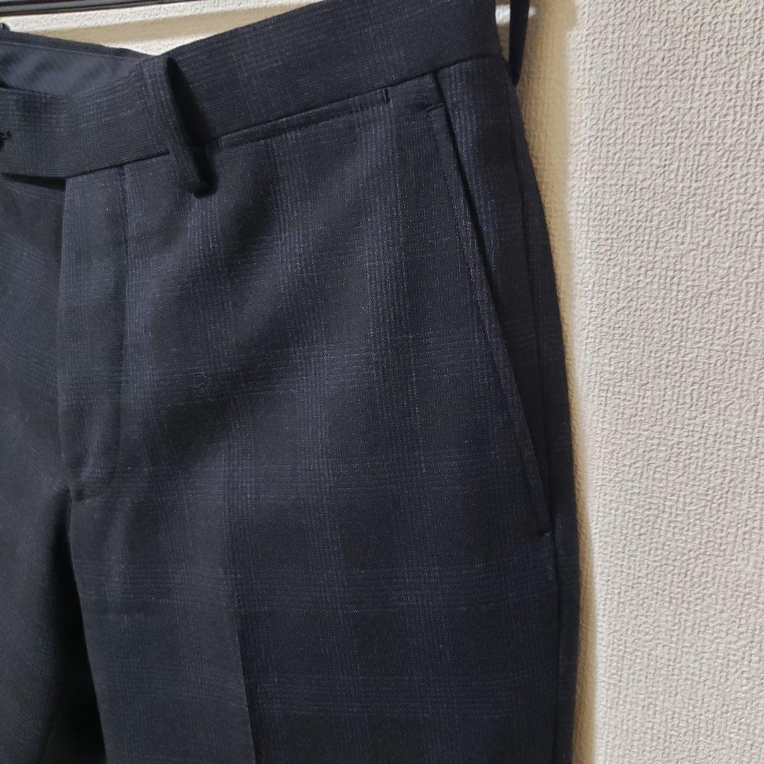 極美品】EDIFICEエディフィス/チェック柄/裾ダブルスラックス44ネイビー