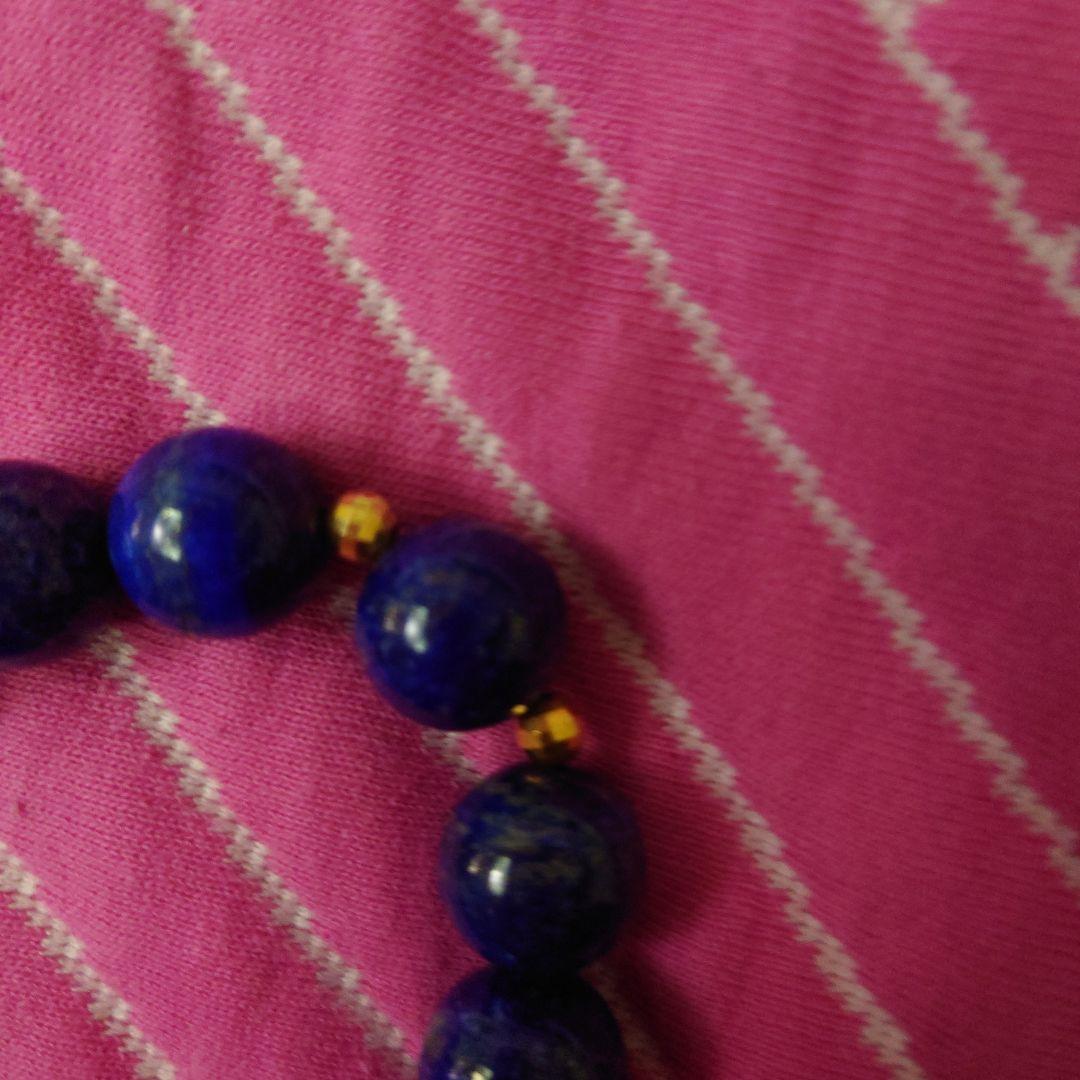 ラピスラズリ14mm 18金ミラーボール4mmブレスレット