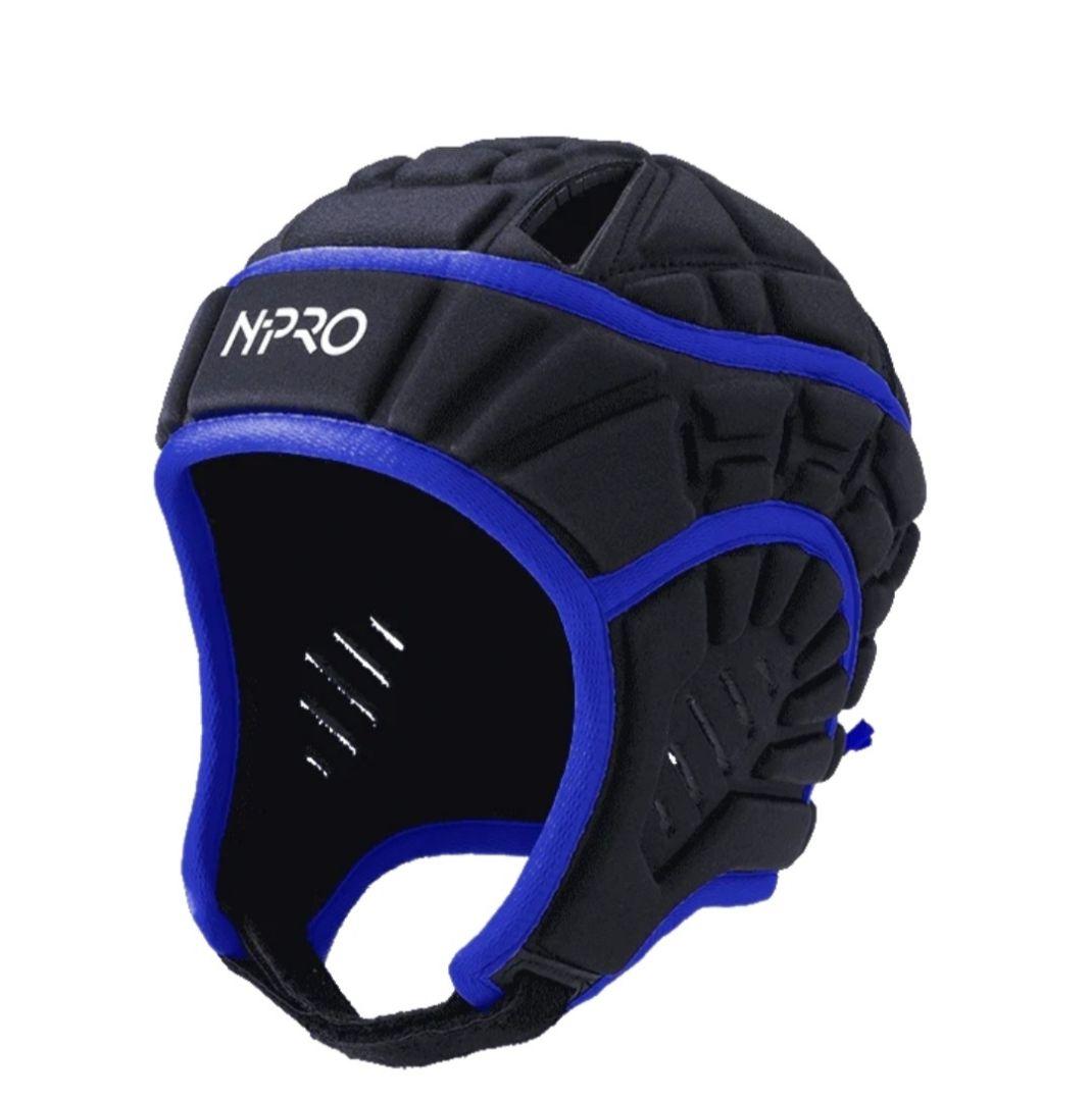 N-PRO 新品未使用ヘッドギア　ヘッドキャップ 黒✕ブルーSizeM　ラグビー