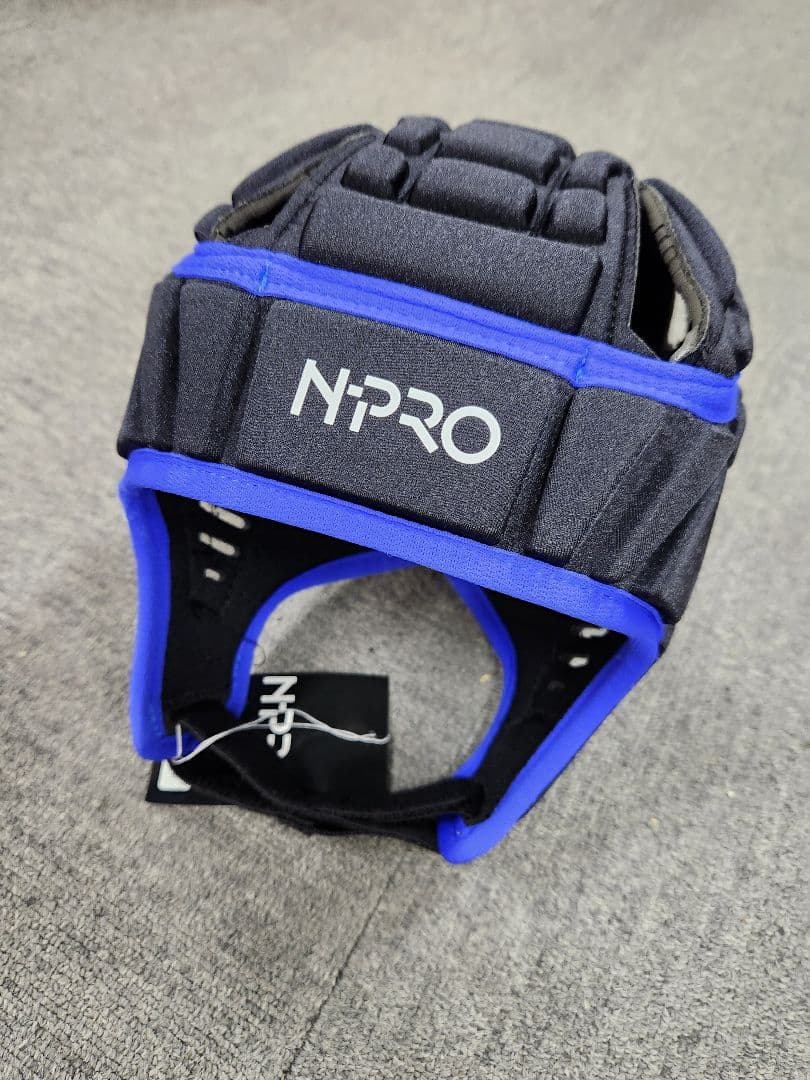 N-PRO 新品未使用ヘッドギア　ヘッドキャップ 黒✕ブルーSizeM　ラグビー