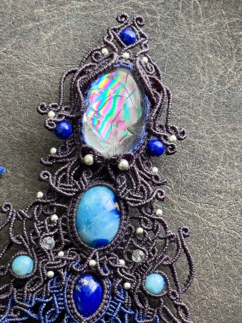 幻の石アフガナイト＆アイリスクォーツ＆ラピスラズリのマクラメ編みネックレス♡