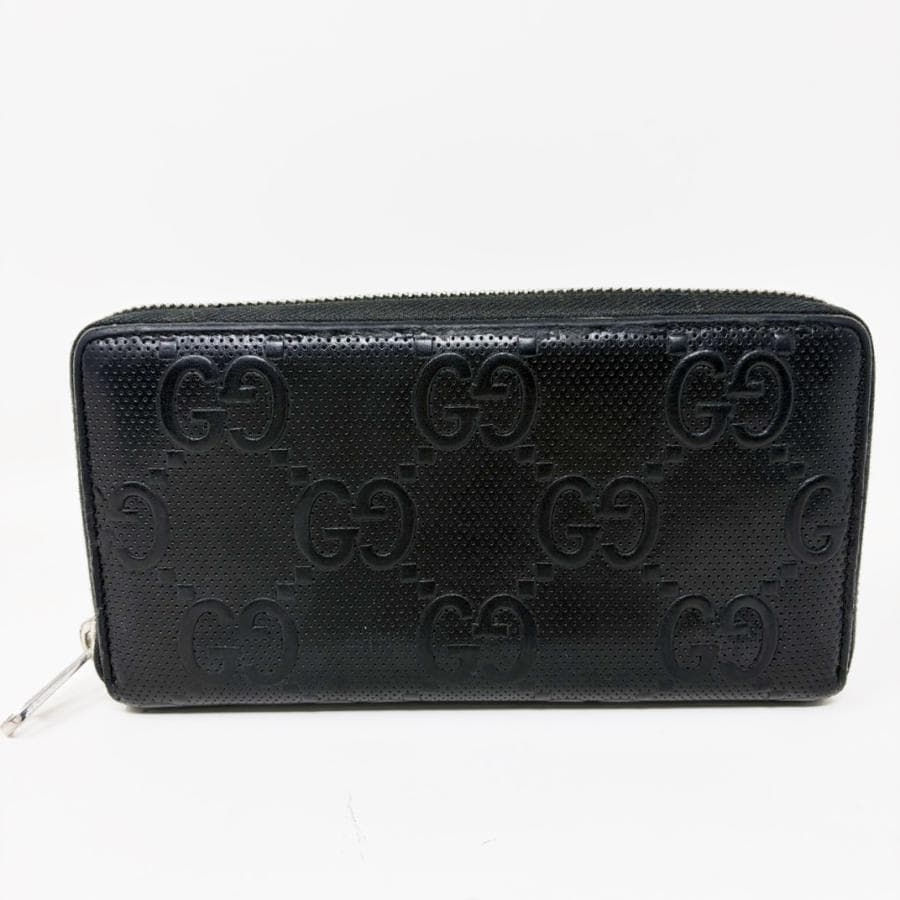 GUCCI GGエンボス ラウンドファスナー長財布 625558 グッチ 黒 - メルカリ