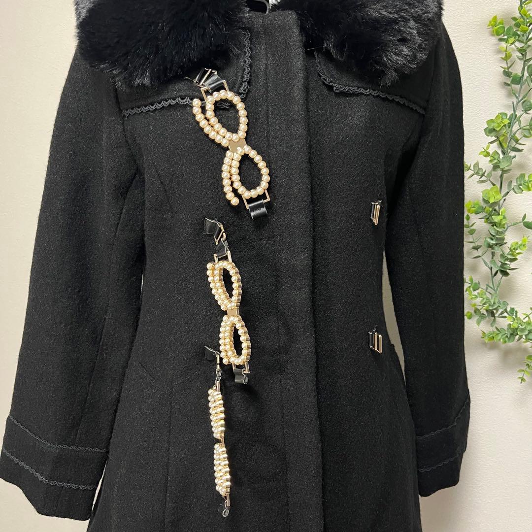 LIZ LISA リズリサ　パールリボンビット　コート ブラック ファー 黒