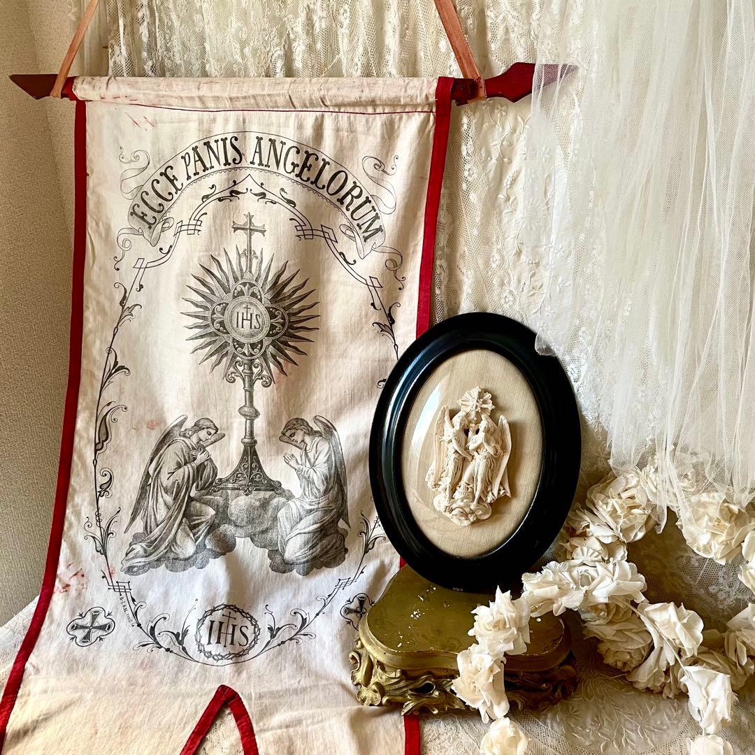 2人の天使のメダイヨン エンジェル フランスアンティーク エクリュ