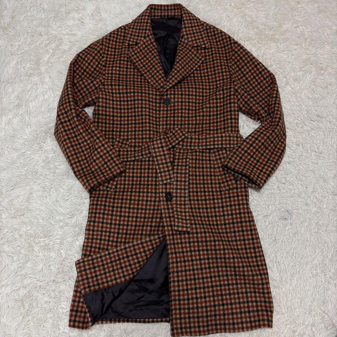 ri様 イタリア製】HEVO イーヴォ チェスターコート チェック ベルト Ｌ