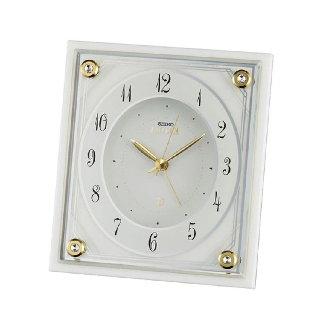【新品未使用品】SEIKO エンブレム 置き時計(ホワイト)