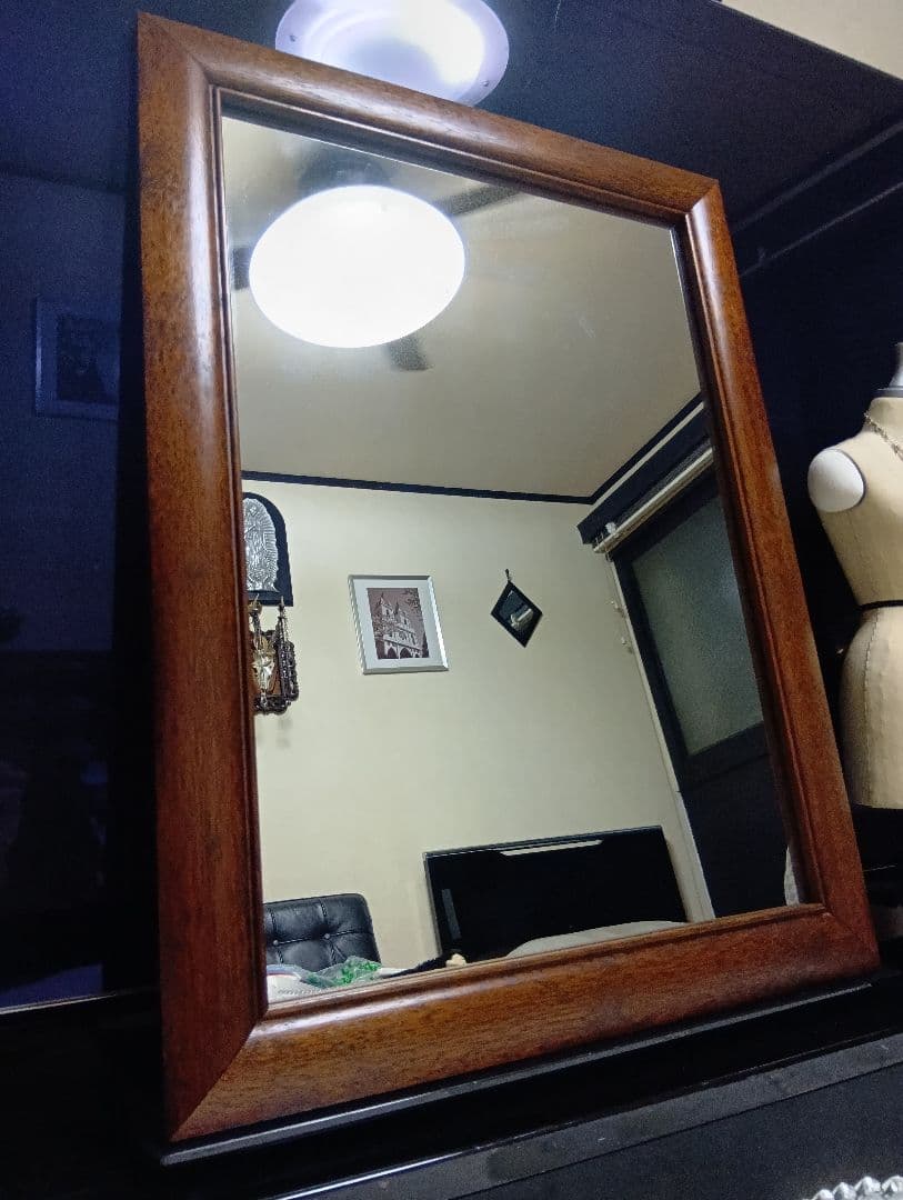 希少　1960's　デンマーク　チーク　無垢材　ラウンドフレーム　ミラー