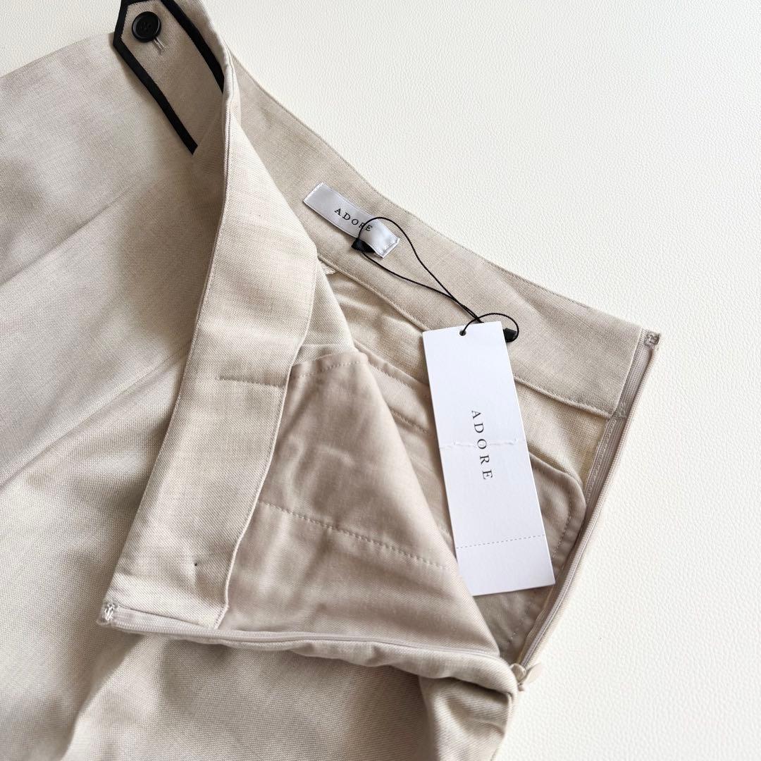 新品タグ付 【アドーア】クリアオックスパンツ センタープリーツ リネン 38