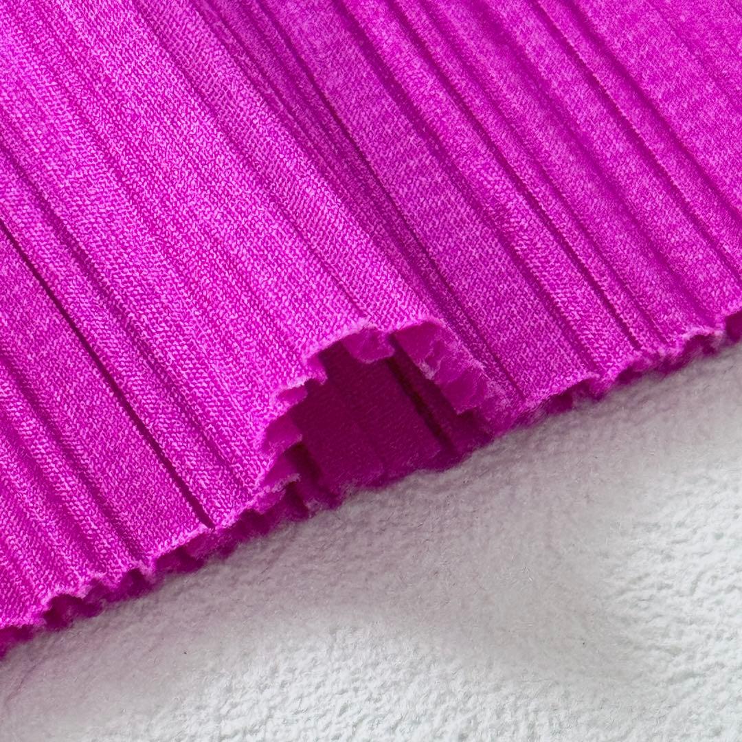 2679Z 美品 プリーツプリーズ ストレートパンツ ウエストゴム 青みピンク