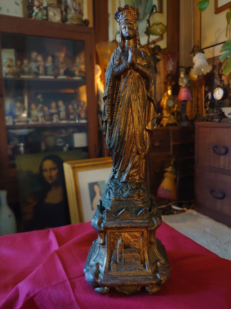 フランス1900s'マリア様 金彩 メタル像