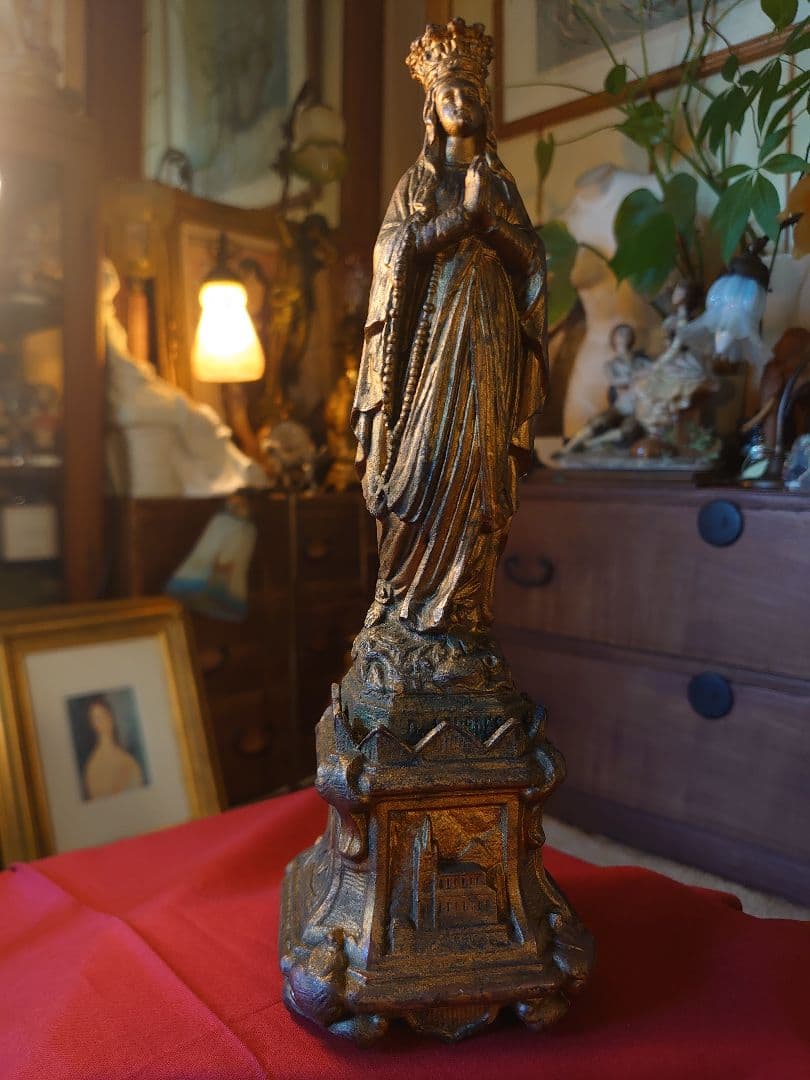 フランス1900s'マリア様 金彩 メタル像