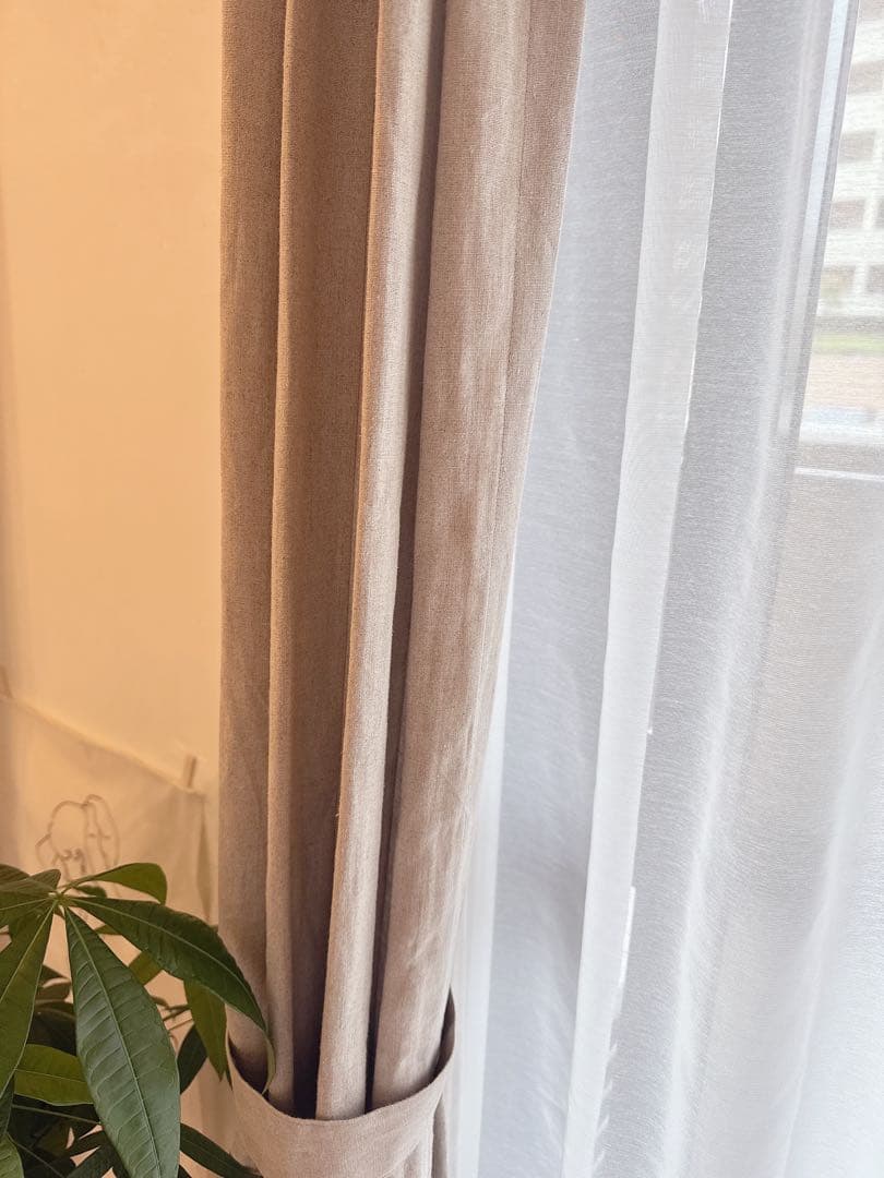 値下げ　リネンカーテン４枚＋レースカーテン４枚セット
