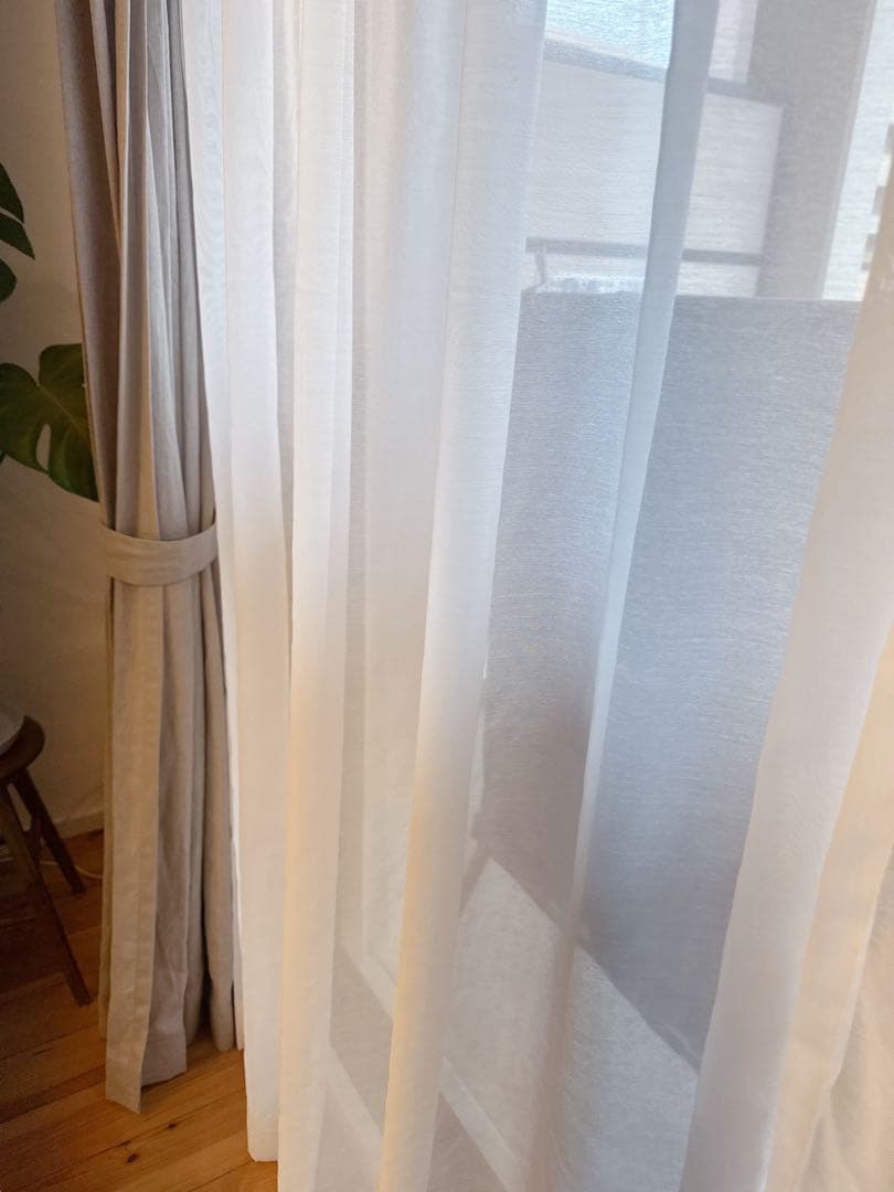 値下げ　リネンカーテン４枚＋レースカーテン４枚セット