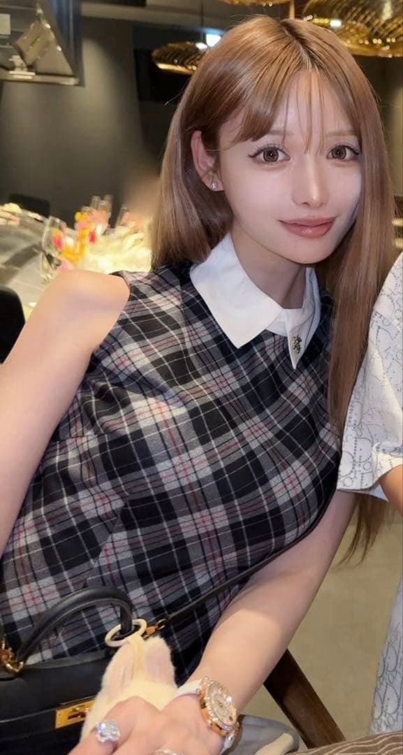 ミシェルマカロン　襟付きチェックミニワンピース Fサイズ