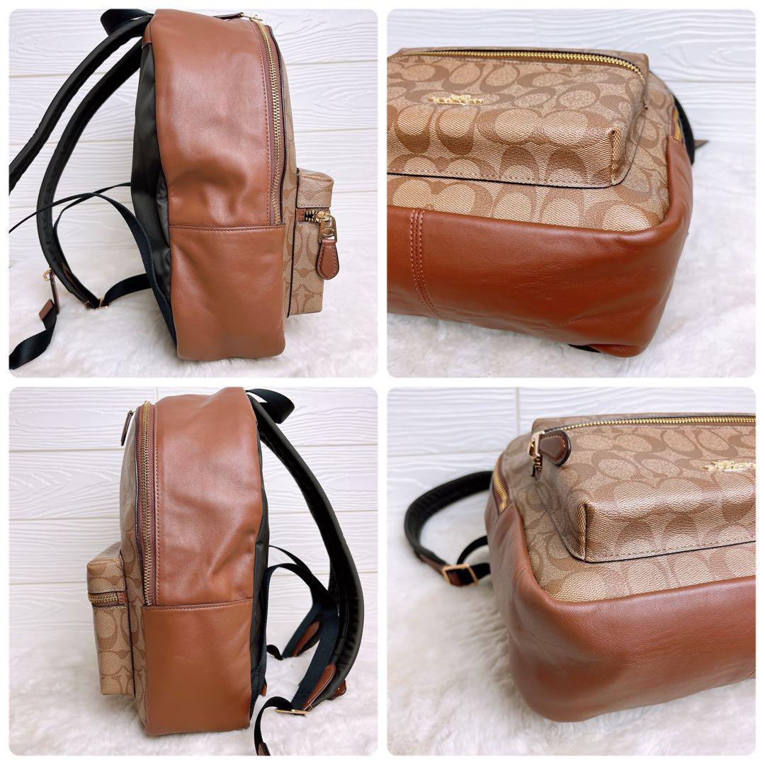 極美品☆COACHコーチ リュック バックパック シグネチャー ブラウンレザー