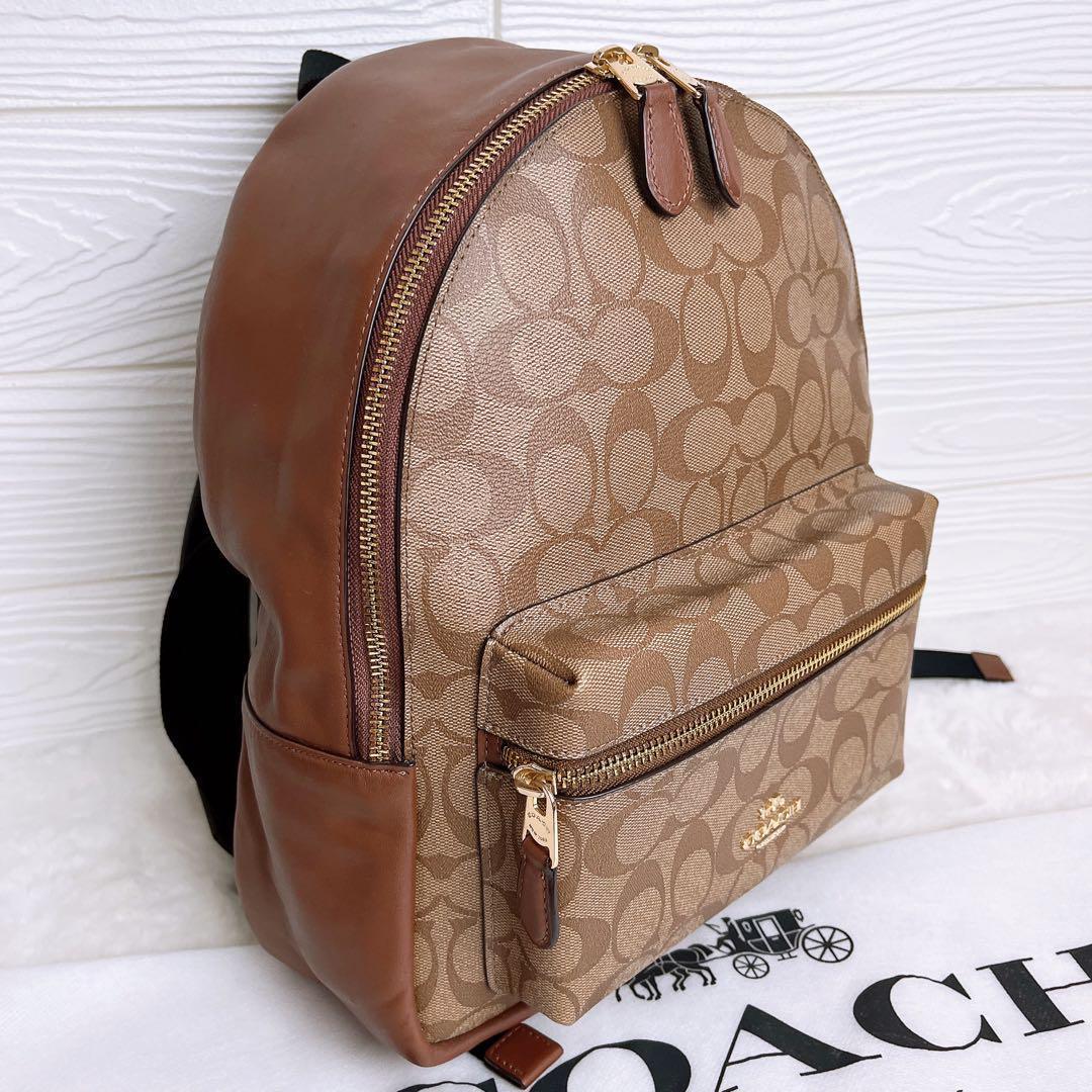 極美品☆COACHコーチ リュック バックパック シグネチャー ブラウンレザー