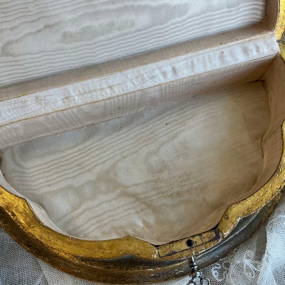 フランスアンティーク　ハンドペイント　木製　エヴァンタイユ型　ジュエリーボックス