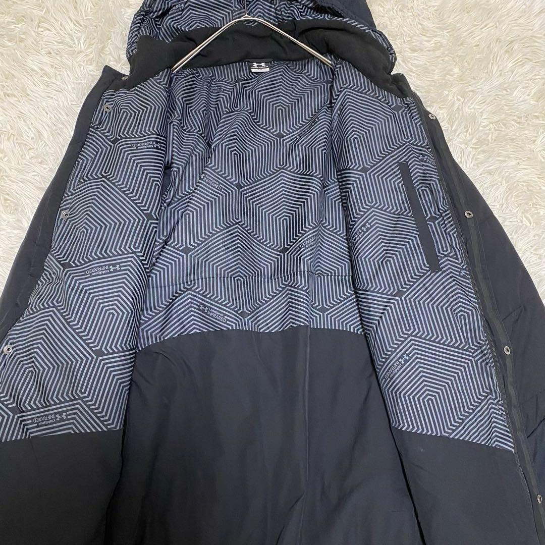 【希少2XL✨】アンダーアーマー フード付 ベンチコート ロングコート 黒 紺