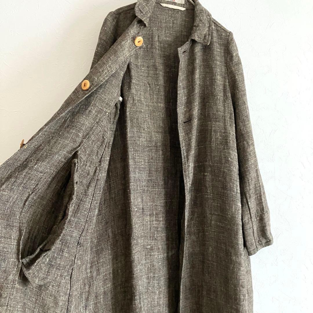 45R リネンツイードコート 定価10万 ステンカラーコート ロング サイズ2