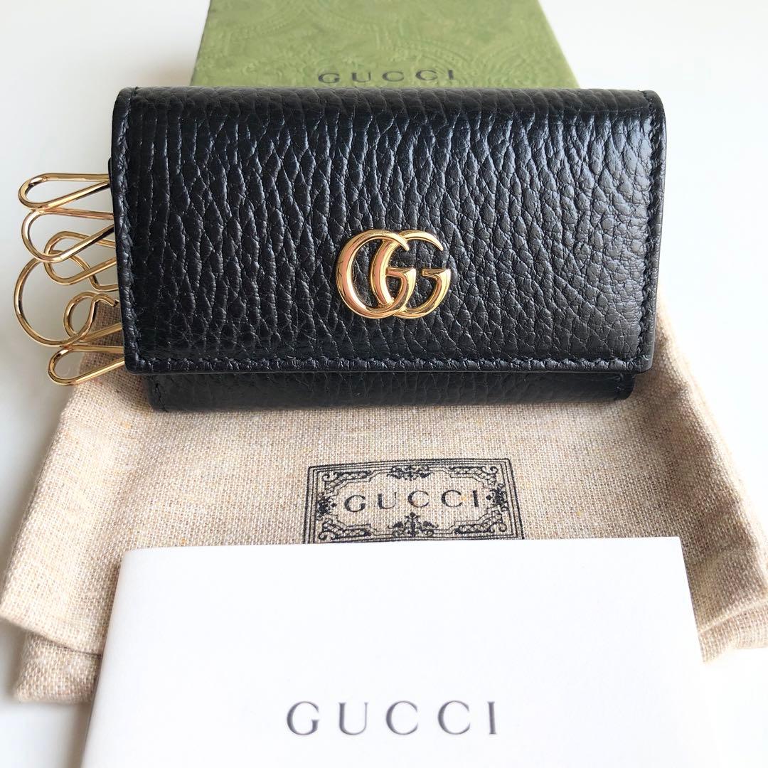 新品 GUCCI キーケース 6連 レザー　GGマーモント　ダブルG ブラック