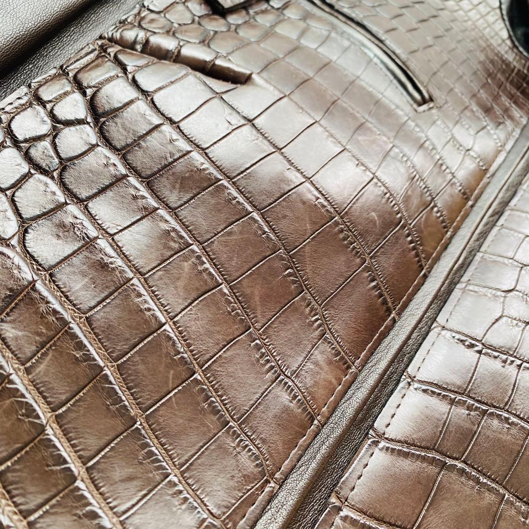 極美品 最高峰! リアルクロコダイル ワニ革×羊革 レザージャケット 日本製 M