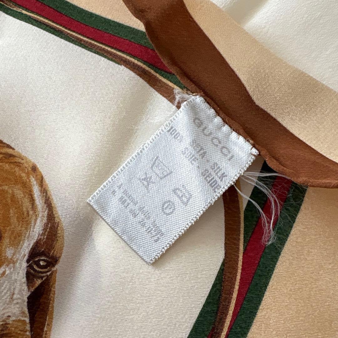 GUCCI シルク　ミニスカーフ　シェリーライン　犬　ドッグ　イタリア製　グッチ