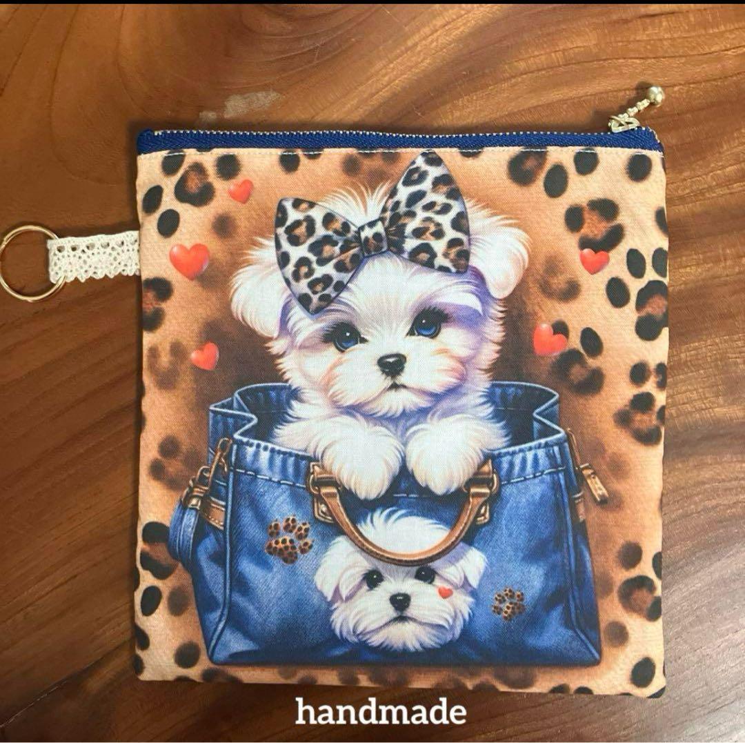 Hukumari激パネル苺ハウスポメラニアン ガーゼハンカチ　ハンドメイド