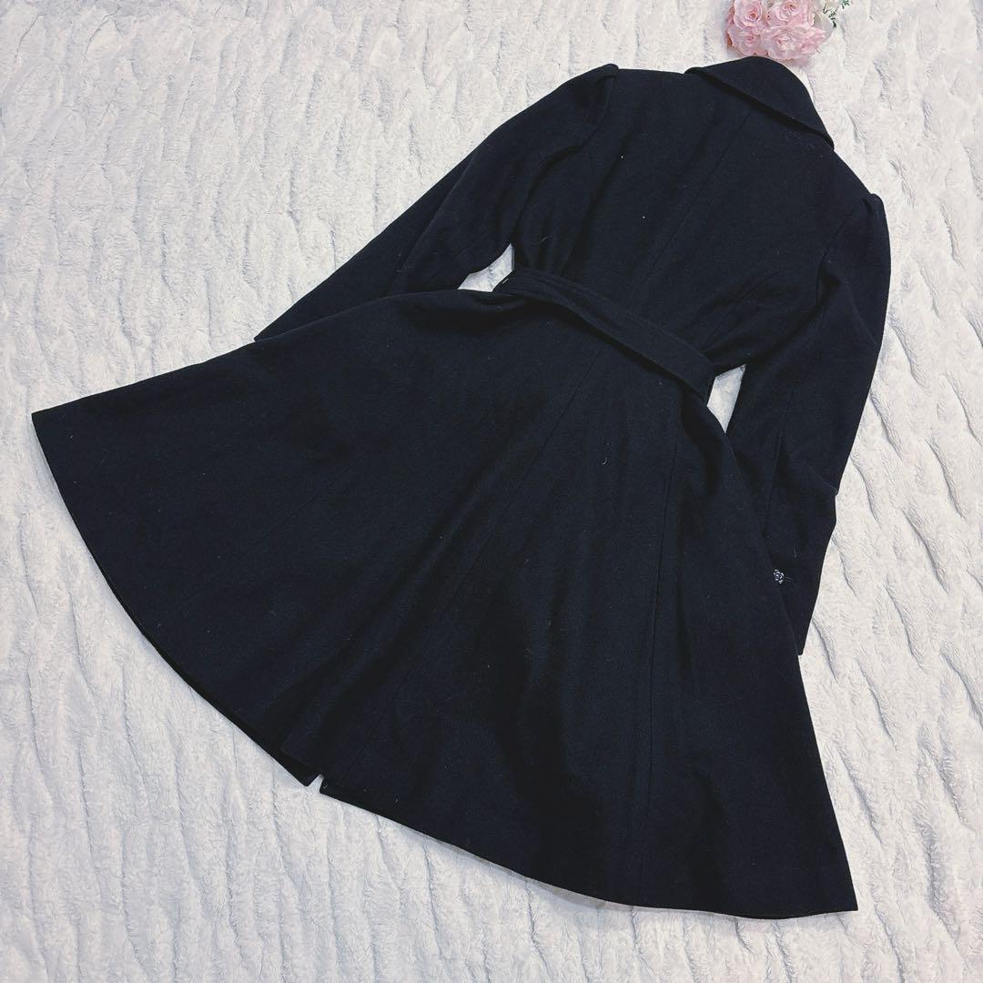 Reneルネ ベルテッドフレアコート 黒 カメリアボタン　36ウール