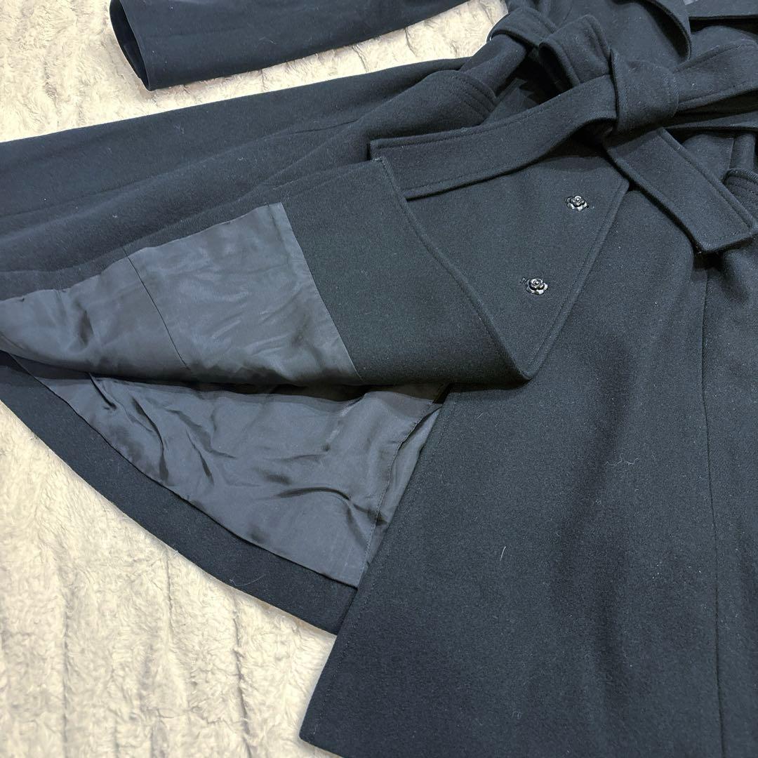 Reneルネ ベルテッドフレアコート 黒 カメリアボタン　36ウール