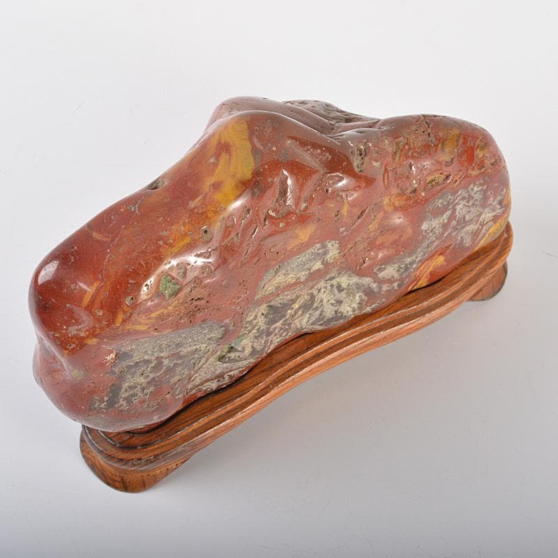 天然石 鑑賞石 佐渡赤玉石 赤石 置物 重さ約2.3㎏ 唐木台付 V R6490