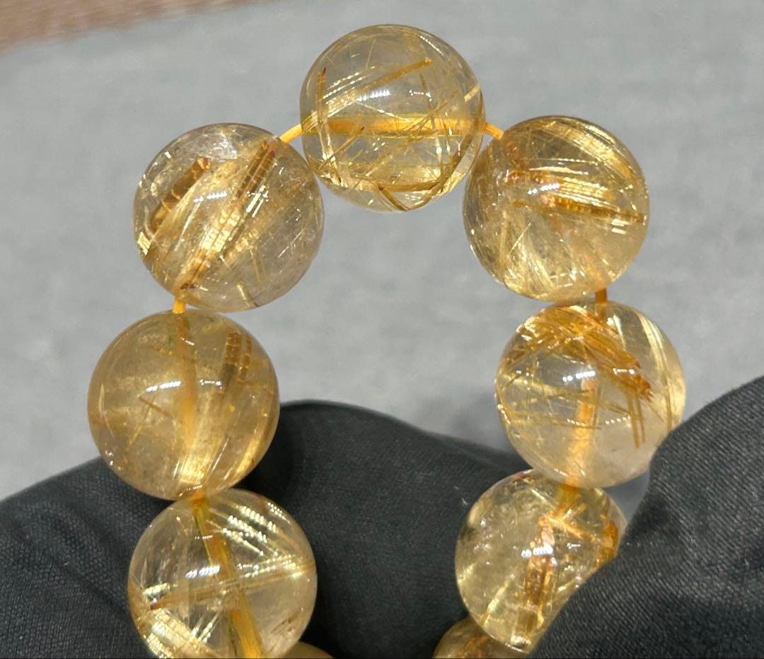 ゴールド　ルチル　クォーツブレスレット　14mm 66.3g