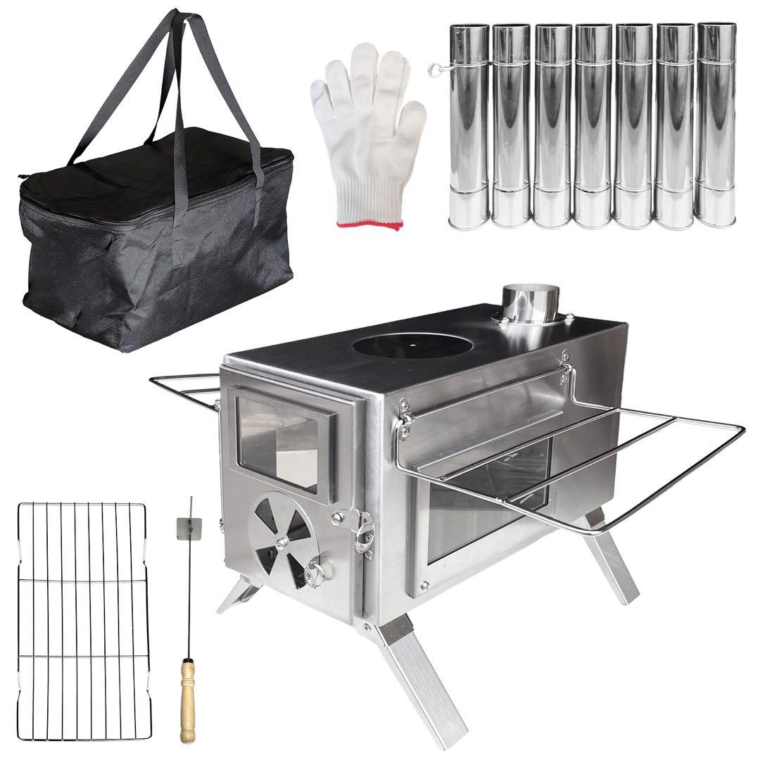 NORTHBASE薪ストーブ キャンプ 3面ガラス ステンレス アウトドア 焚火