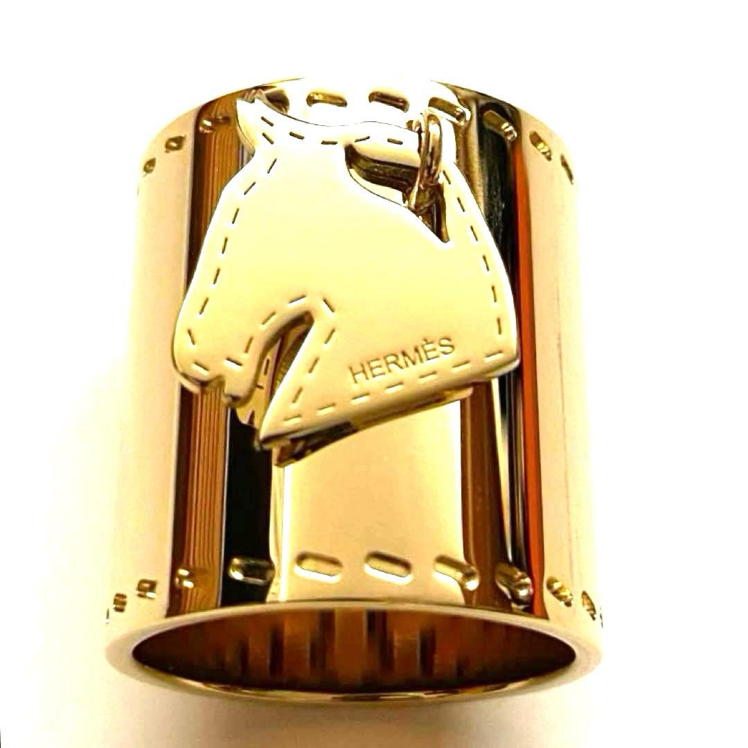 希少 美品 エルメス スカーフリング ホース 馬 プレート ゴールド 金 保存袋