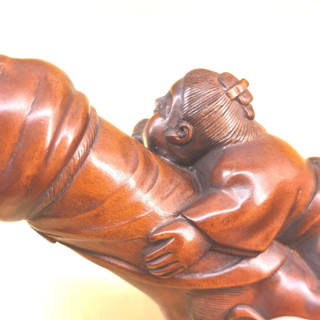 「草田雲非」《整理番号:BK051》 黄楊彫刻夫婦円満長寿ユーモア縁起置物