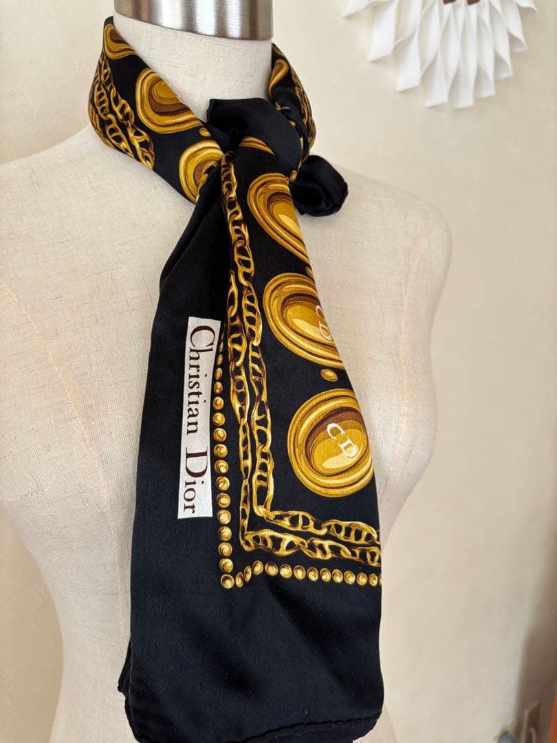 クリスチャンディオール エンブレムロゴ シルク スカーフ ♡千鳥格子