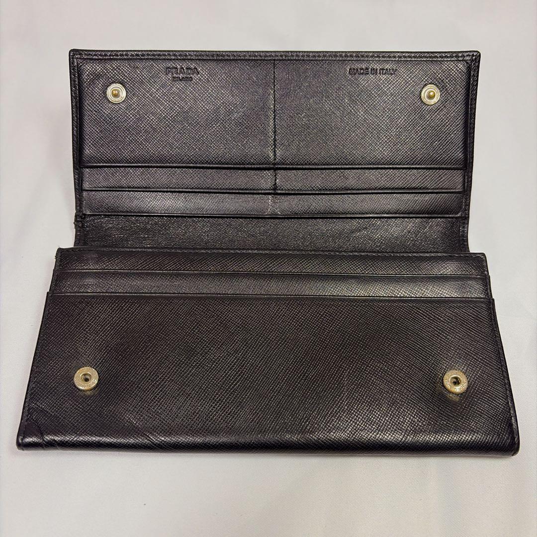 【極美品】プラダ 長財布 三角ロゴ サフィアーノ レザー 黒 Wホック