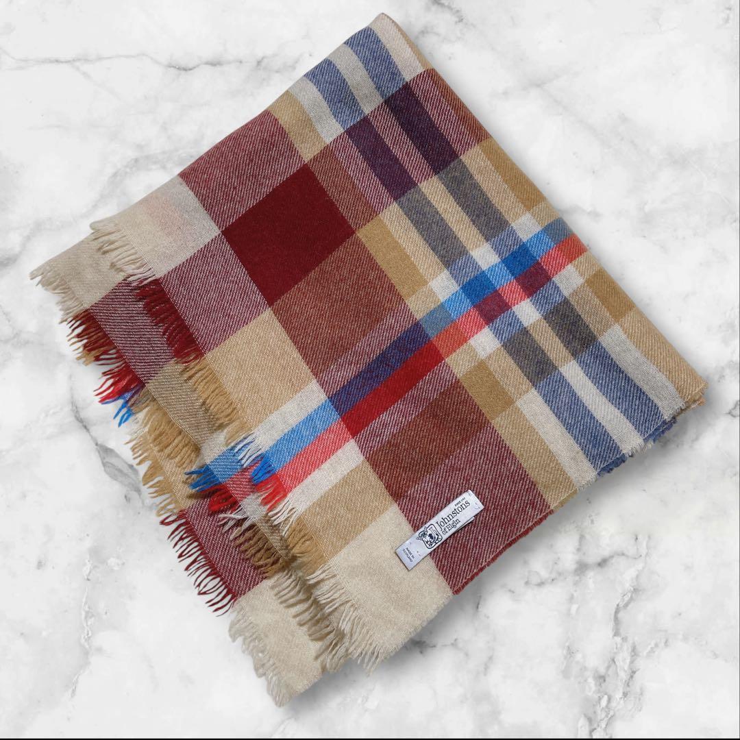 良品⭐️ジョンストンズオブエルガン　大判ストール　カシミヤ100% チェック柄