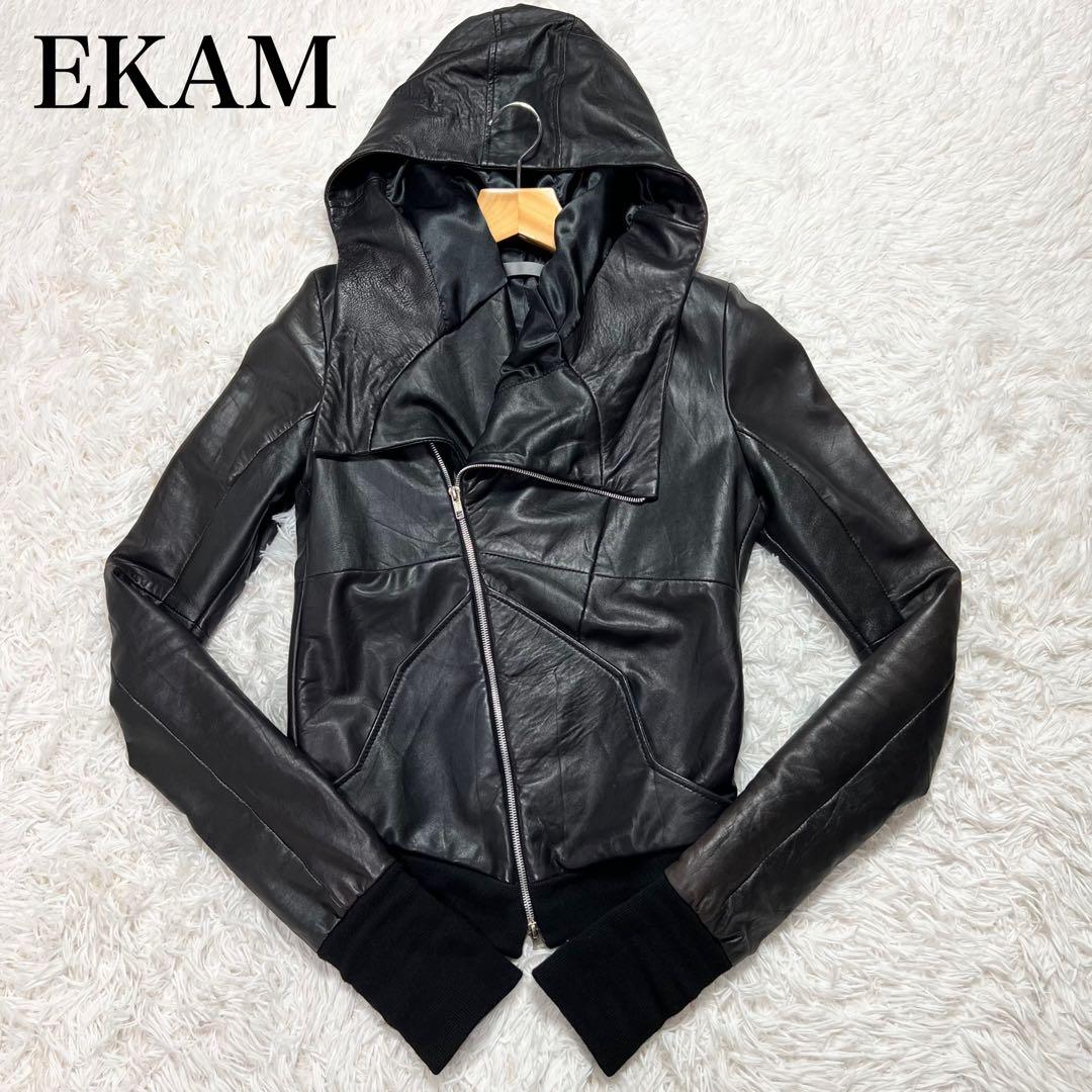 EKAM エカム 変形 フーデット ダブル レザー ライダースジャケット M