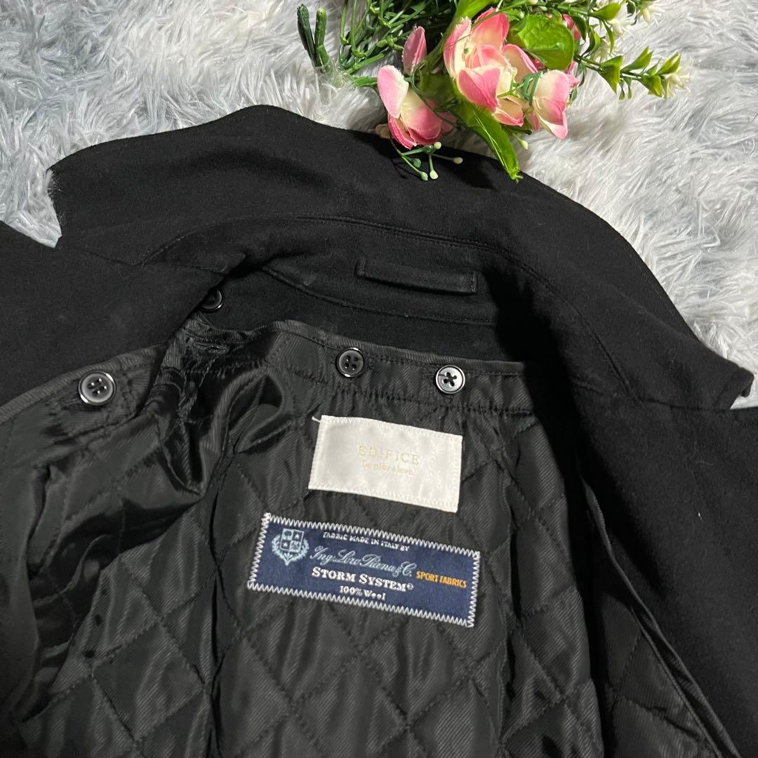 美品　エディフィス　ロロピアーナ　ステンカラーコート　中綿ライナー　フード　44