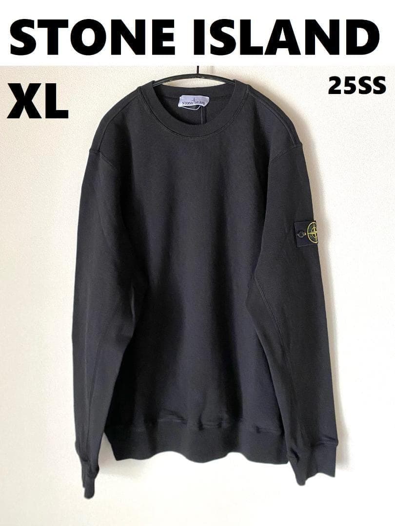 25SS【新品】STONE  袖ワッペンロゴ スウェット XL 黒色