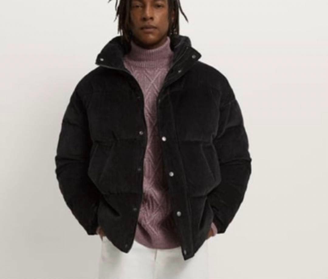 【美品】即完売 廃盤 ZARA ザラ コーデュロイパフダウンジャケット ブラック