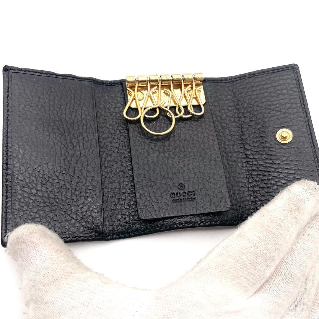 極美品✨GUCCI 箱付き キーケース 6連 マーモント レザー ブラック