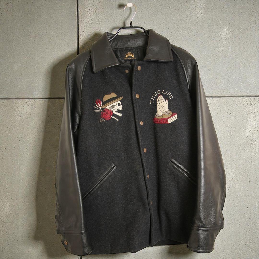 ち*い様 GANGSTERVILLE ファラオジャケット スカル刺繍ウールレザー