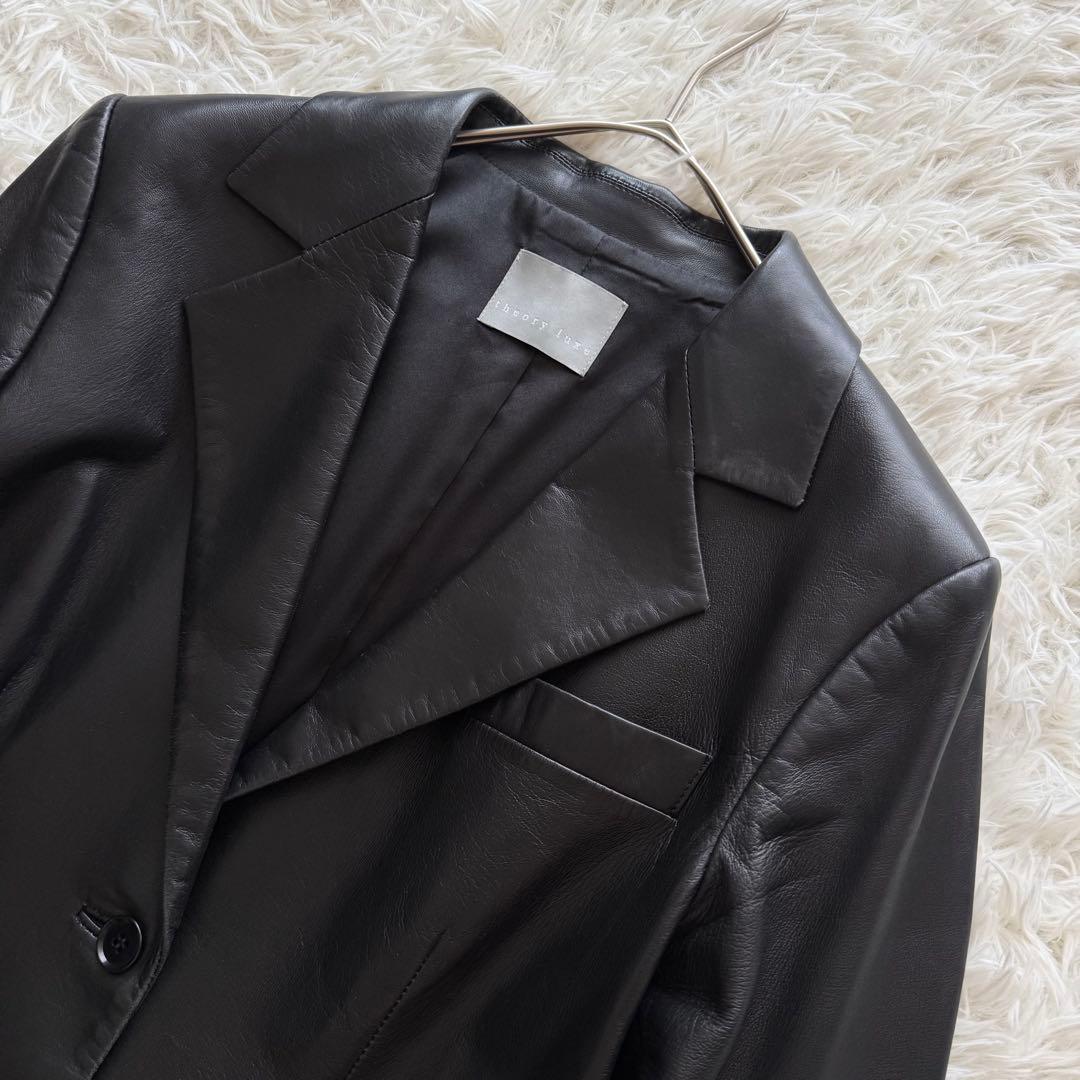 【セオリーリュクス】ラムレザー テーラードジャケット 羊革 黒 42 XL相当