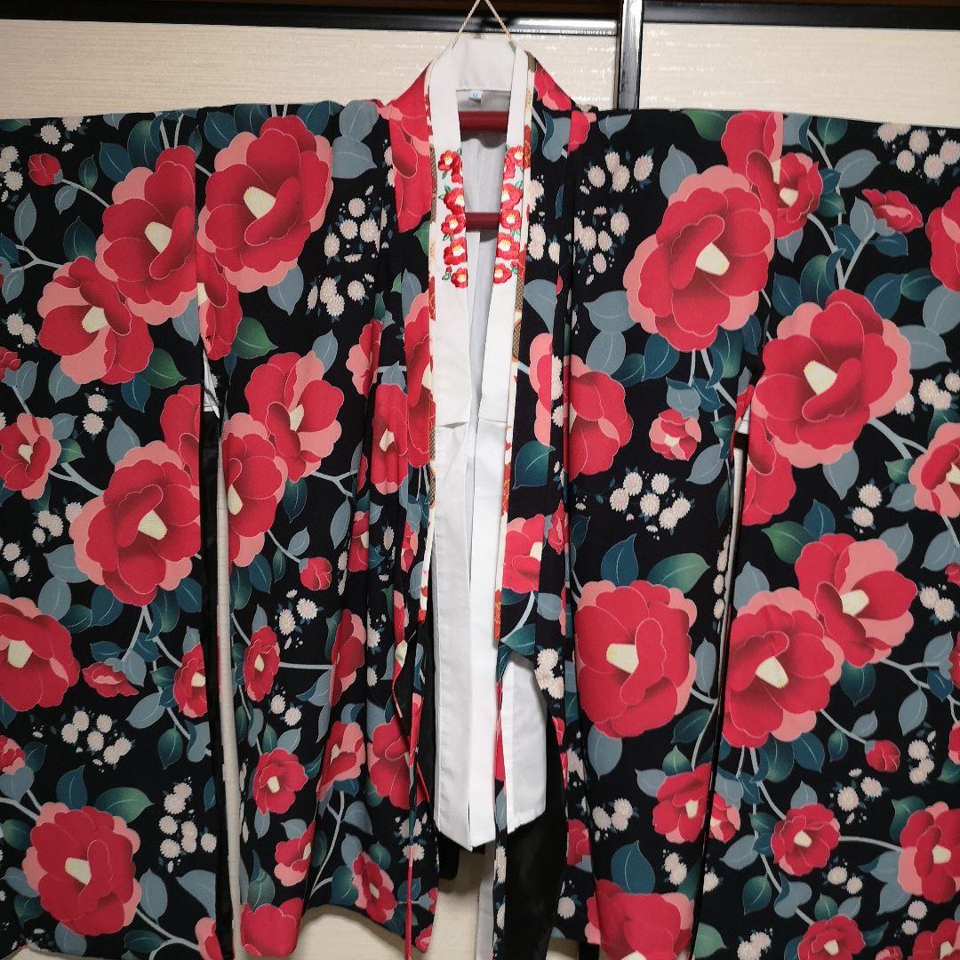 t*o様 キャサリンコテージ 袴セット 160 椿ブラック×緑袴 肌襦袢M