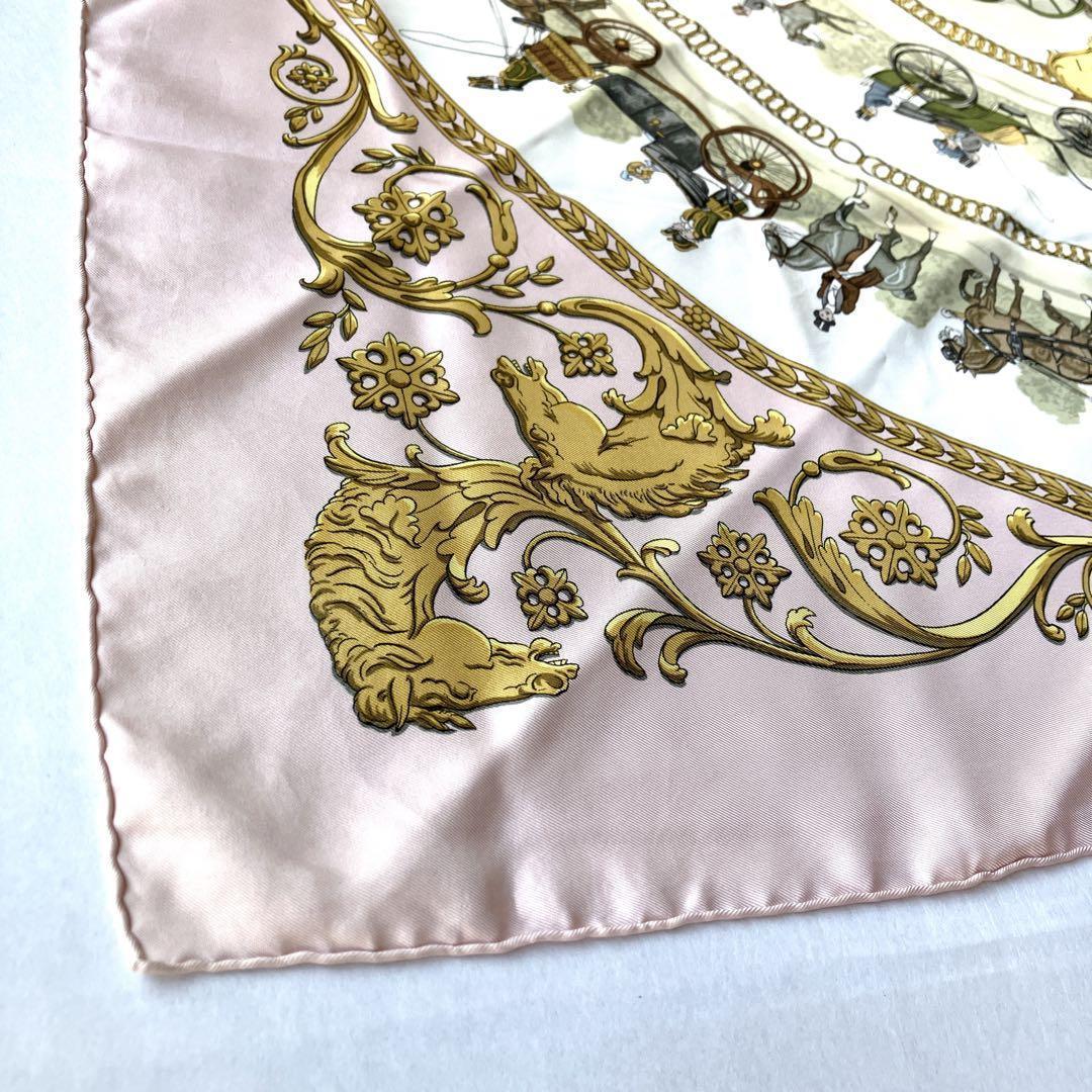HERMES　エルメス　カレ90「ロンシャンへの散歩」シルク　スカーフピンク